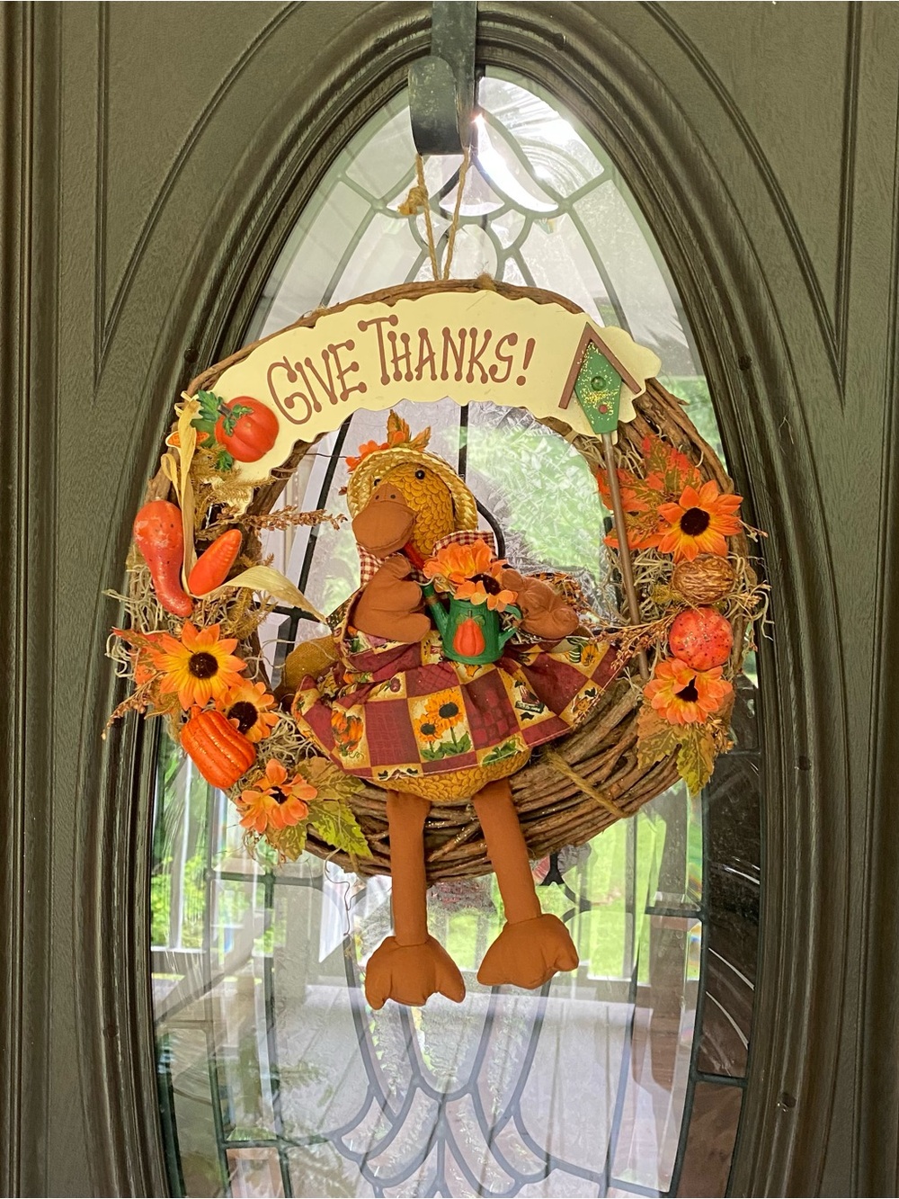 Give Thanks Fall Door Wreath - Orange Autumn Turkey
